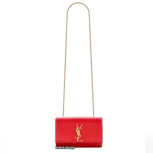 Rare! NEW! YSL SAINT LAURENT Grain De Poudre Small Monogram Kate in Red - Picture 11 of 16
